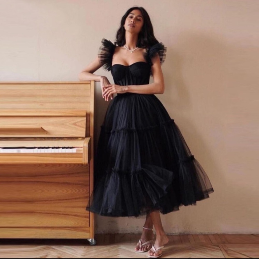 BridalAffair Black Tulle A Line Dress